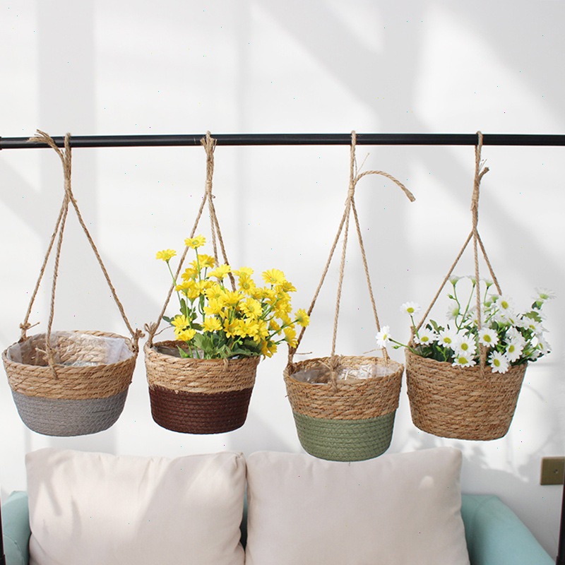 Spider Plant Hanging - 藁製ハンギングバスケット植木鉢 麻縄編みフラワーバスケット ラタンバスケット クモの葉鉢 ハンギングポット