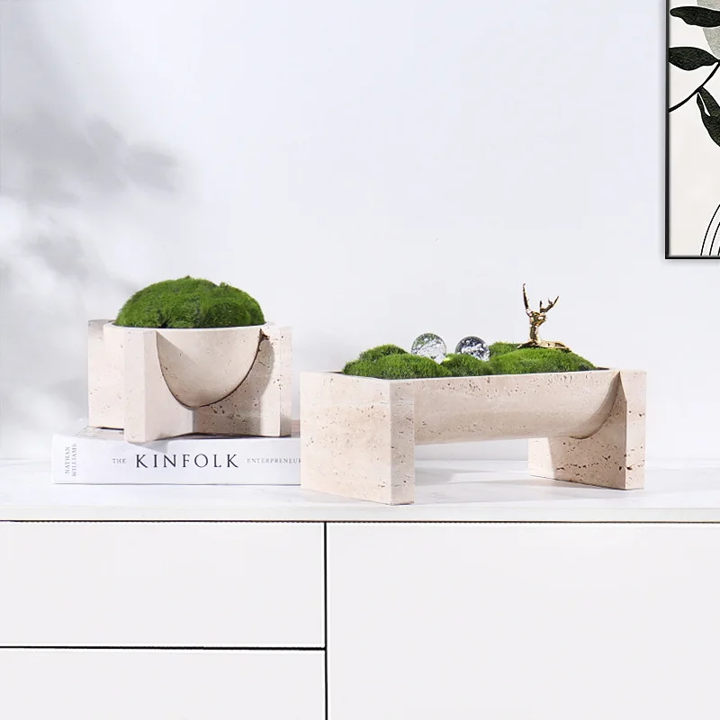 天然大理石の植木鉢、ヴィンテージトラバーチンのテーブルスケー - Aloe Vera Pot のレビューと価格