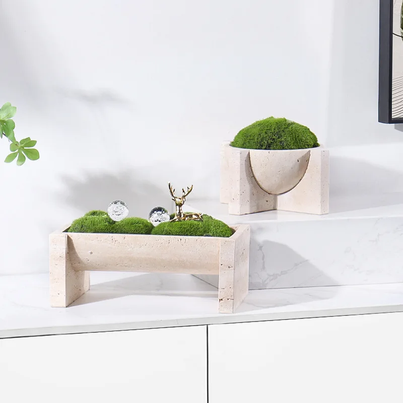 天然大理石の植木鉢、ヴィンテージトラバーチンのテーブルスケー - Aloe Vera Pot のレビューと価格